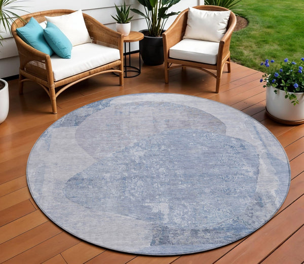 HomeRoots 5' Abstract Area Rug in Sky Blue and Denim Blue - Durable, Washable, Modern Design for Indoor/Outdoor Use 8' Round 615712