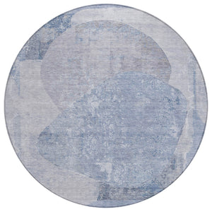 HomeRoots 5' Abstract Area Rug in Sky Blue and Denim Blue - Durable, Washable, Modern Design for Indoor/Outdoor Use 8' Round 615712