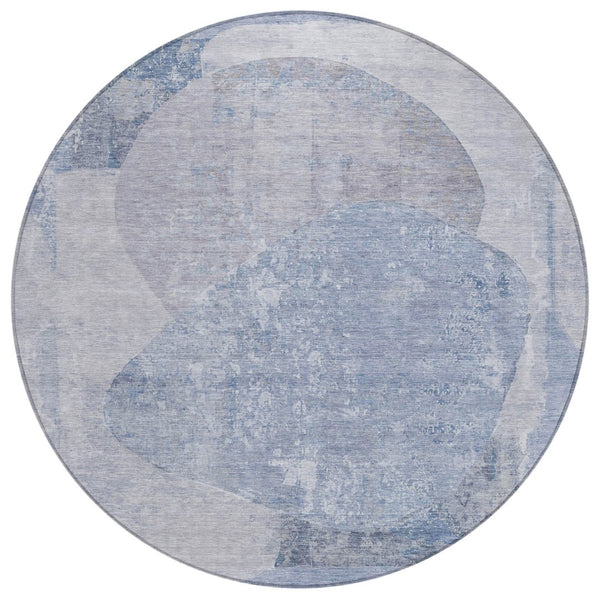 HomeRoots 5' Abstract Area Rug in Sky Blue and Denim Blue - Durable, Washable, Modern Design for Indoor/Outdoor Use 8' Round 615712