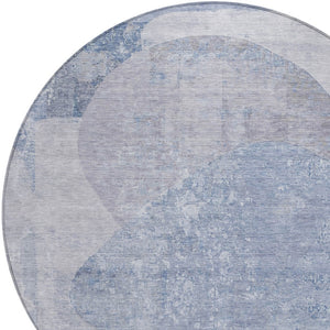HomeRoots 5' Abstract Area Rug in Sky Blue and Denim Blue - Durable, Washable, Modern Design for Indoor/Outdoor Use 8' Round 615712