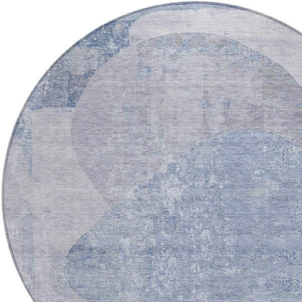 HomeRoots 5' Abstract Area Rug in Sky Blue and Denim Blue - Durable, Washable, Modern Design for Indoor/Outdoor Use 8' Round 615712