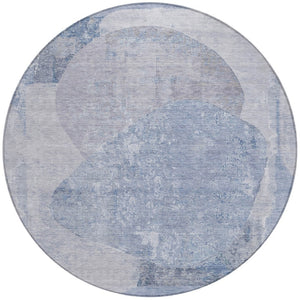 HomeRoots 5' Abstract Area Rug in Sky Blue and Denim Blue - Durable, Washable, Modern Design for Indoor/Outdoor Use 8' Round 615712