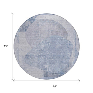 HomeRoots 5' Abstract Area Rug in Sky Blue and Denim Blue - Durable, Washable, Modern Design for Indoor/Outdoor Use 8' Round 615712