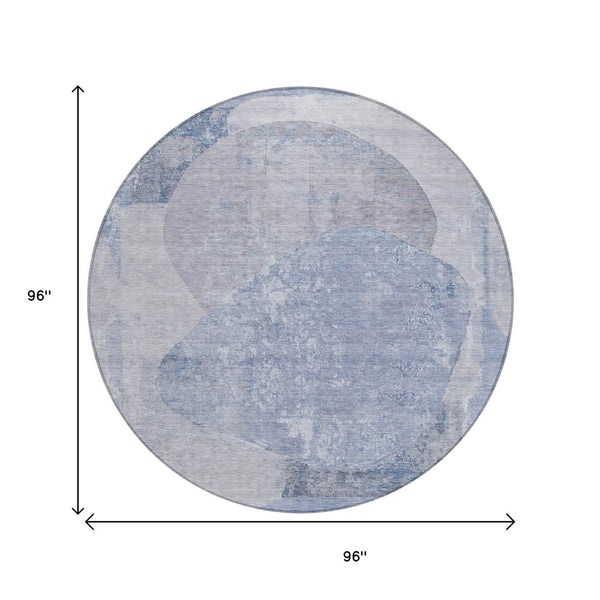 HomeRoots 5' Abstract Area Rug in Sky Blue and Denim Blue - Durable, Washable, Modern Design for Indoor/Outdoor Use 8' Round 615712