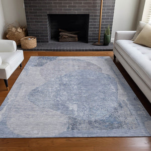 HomeRoots 5' Abstract Area Rug in Sky Blue and Denim Blue - Durable, Washable, Modern Design for Indoor/Outdoor Use 8' X 10' 615713