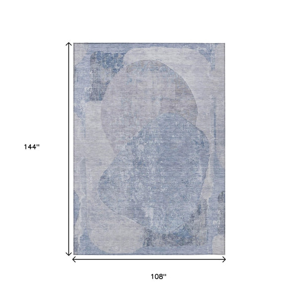 HomeRoots 5' Abstract Area Rug in Sky Blue and Denim Blue - Durable, Washable, Modern Design for Indoor/Outdoor Use 9' X 12' 615714