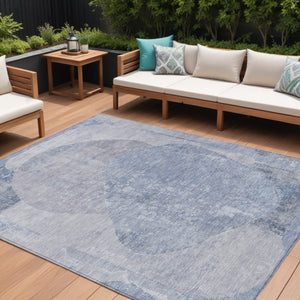 HomeRoots 5' Abstract Area Rug in Sky Blue and Denim Blue - Durable, Washable, Modern Design for Indoor/Outdoor Use 9' X 12' 615714