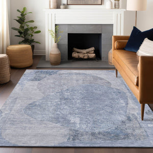 HomeRoots 5' Abstract Area Rug in Sky Blue and Denim Blue - Durable, Washable, Modern Design for Indoor/Outdoor Use 9' X 12' 615714