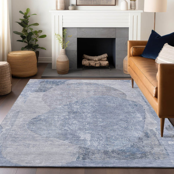 HomeRoots 5' Abstract Area Rug in Sky Blue and Denim Blue - Durable, Washable, Modern Design for Indoor/Outdoor Use 10' X 14' 615715