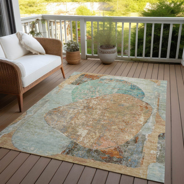 HomeRoots 5' Stylish Teal Blue & Copper Abstract Area Rug - Durable, Machine Washable for Indoor & Outdoor Use 5' X 8' 615717