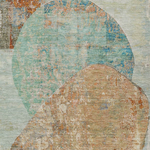 HomeRoots 5' Stylish Teal Blue & Copper Abstract Area Rug - Durable, Machine Washable for Indoor & Outdoor Use 5' X 8' 615717