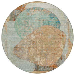 HomeRoots 5' Stylish Teal Blue & Copper Abstract Area Rug - Durable, Machine Washable for Indoor & Outdoor Use 8' Round 615718