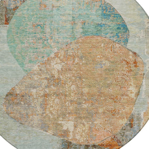 HomeRoots 5' Stylish Teal Blue & Copper Abstract Area Rug - Durable, Machine Washable for Indoor & Outdoor Use 8' Round 615718