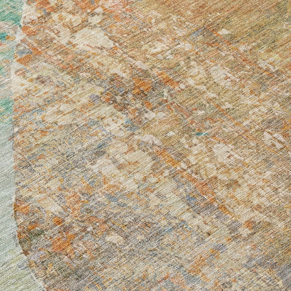 HomeRoots 5' Stylish Teal Blue & Copper Abstract Area Rug - Durable, Machine Washable for Indoor & Outdoor Use 8' Round 615718