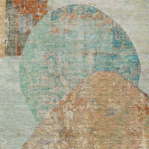 HomeRoots 5' Stylish Teal Blue & Copper Abstract Area Rug - Durable, Machine Washable for Indoor & Outdoor Use 8' X 10' 615719