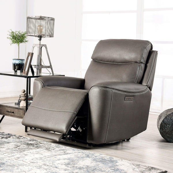 English Elm Gray Power Recliner with Zero Gravity, Extendable Footrest, Broad Armrests & Leatherette Comfort B2741P387648