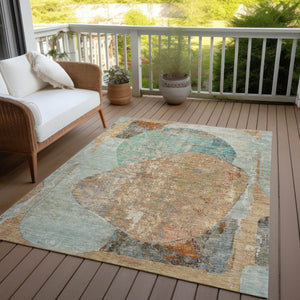 HomeRoots 5' Stylish Teal Blue & Copper Abstract Area Rug - Durable, Machine Washable for Indoor & Outdoor Use 9' X 12' 615720