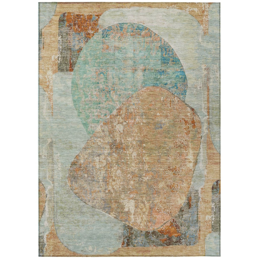 HomeRoots 5' Stylish Teal Blue & Copper Abstract Area Rug - Durable, Machine Washable for Indoor & Outdoor Use 9' X 12' 615720
