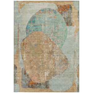 HomeRoots 5' Stylish Teal Blue & Copper Abstract Area Rug - Durable, Machine Washable for Indoor & Outdoor Use 9' X 12' 615720