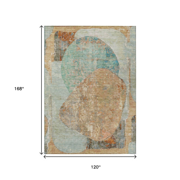 HomeRoots 5' Stylish Teal Blue & Copper Abstract Area Rug - Durable, Machine Washable for Indoor & Outdoor Use 10' X 14' 615721