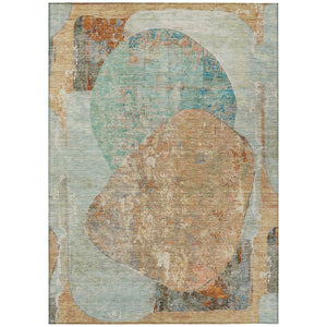 HomeRoots 5' Stylish Teal Blue & Copper Abstract Area Rug - Durable, Machine Washable for Indoor & Outdoor Use 10' X 14' 615721