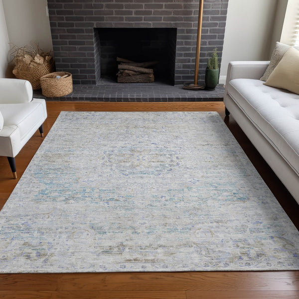 HomeRoots 5' Beige and Blue Medallion Washable Area Rug - Stylish, Durable for Indoor and Outdoor Spaces 5' X 8' 615729