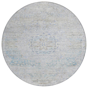 HomeRoots 5' Beige and Blue Medallion Washable Area Rug - Stylish, Durable for Indoor and Outdoor Spaces 8' Round 615730
