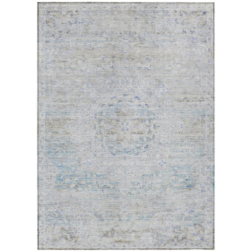 HomeRoots 5' Beige and Blue Medallion Washable Area Rug - Stylish, Durable for Indoor and Outdoor Spaces 10' X 14' 615733