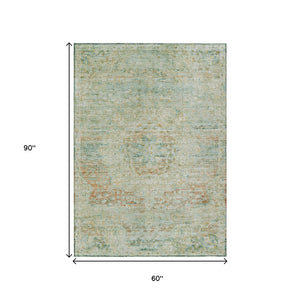 HomeRoots 5' Elegant Sage and Copper Medallion Indoor-Outdoor Area Rug, Washable, Durable, Easy Care Solution 5' X 8' 615735