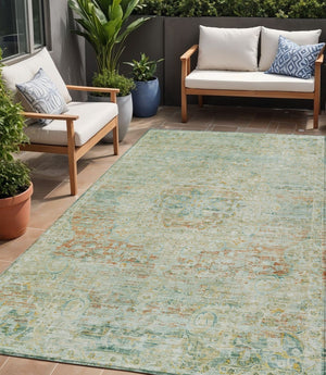 HomeRoots 5' Elegant Sage and Copper Medallion Indoor-Outdoor Area Rug, Washable, Durable, Easy Care Solution 5' X 8' 615735