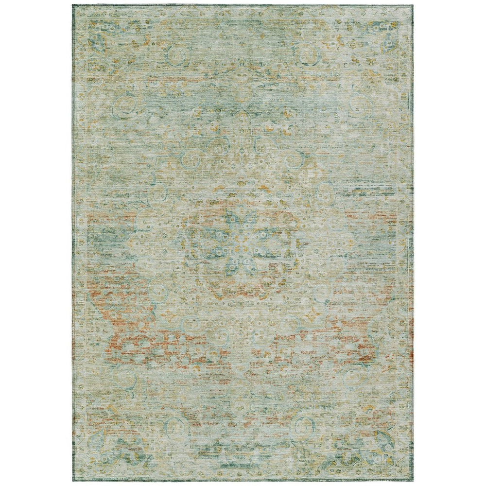 HomeRoots 5' Elegant Sage and Copper Medallion Indoor-Outdoor Area Rug, Washable, Durable, Easy Care Solution 5' X 8' 615735
