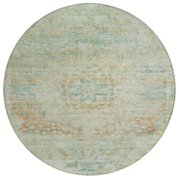 HomeRoots 5' Elegant Sage and Copper Medallion Indoor-Outdoor Area Rug, Washable, Durable, Easy Care Solution 8' Round 615736