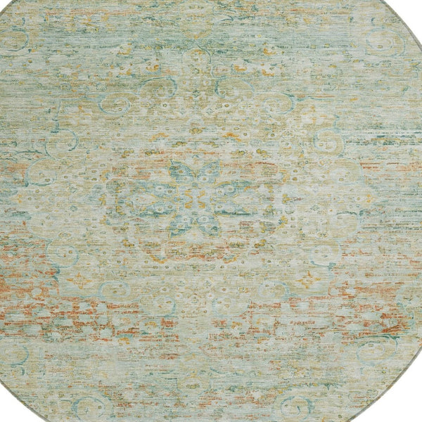 HomeRoots 5' Elegant Sage and Copper Medallion Indoor-Outdoor Area Rug, Washable, Durable, Easy Care Solution 8' Round 615736