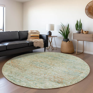 HomeRoots 5' Elegant Sage and Copper Medallion Indoor-Outdoor Area Rug, Washable, Durable, Easy Care Solution 8' Round 615736