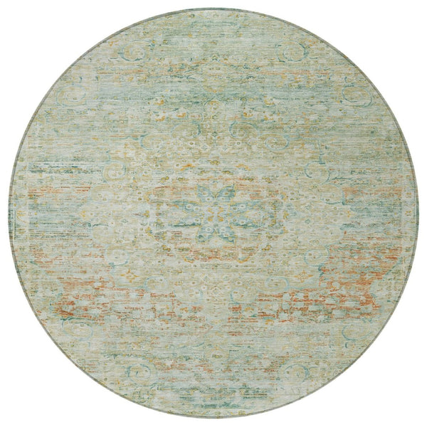 HomeRoots 5' Elegant Sage and Copper Medallion Indoor-Outdoor Area Rug, Washable, Durable, Easy Care Solution 8' Round 615736