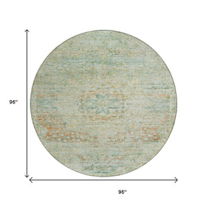 HomeRoots 5' Elegant Sage and Copper Medallion Indoor-Outdoor Area Rug, Washable, Durable, Easy Care Solution 8' Round 615736