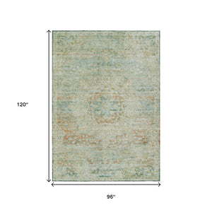 HomeRoots 5' Elegant Sage and Copper Medallion Indoor-Outdoor Area Rug, Washable, Durable, Easy Care Solution 8' X 10' 615737