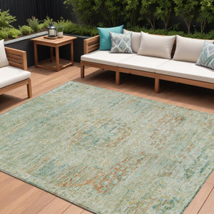 HomeRoots 5' Elegant Sage and Copper Medallion Indoor-Outdoor Area Rug, Washable, Durable, Easy Care Solution 8' X 10' 615737