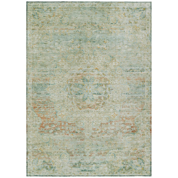 HomeRoots 5' Elegant Sage and Copper Medallion Indoor-Outdoor Area Rug, Washable, Durable, Easy Care Solution 8' X 10' 615737