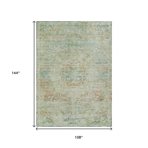 HomeRoots 5' Elegant Sage and Copper Medallion Indoor-Outdoor Area Rug, Washable, Durable, Easy Care Solution 9' X 12' 615738