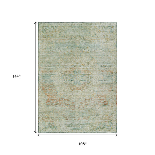 HomeRoots 5' Elegant Sage and Copper Medallion Indoor-Outdoor Area Rug, Washable, Durable, Easy Care Solution 9' X 12' 615738