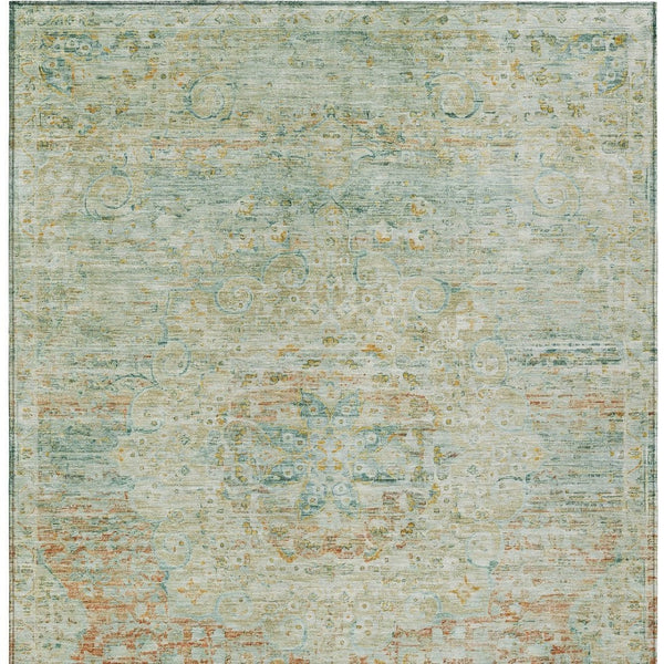 HomeRoots 5' Elegant Sage and Copper Medallion Indoor-Outdoor Area Rug, Washable, Durable, Easy Care Solution 10' X 14' 615739
