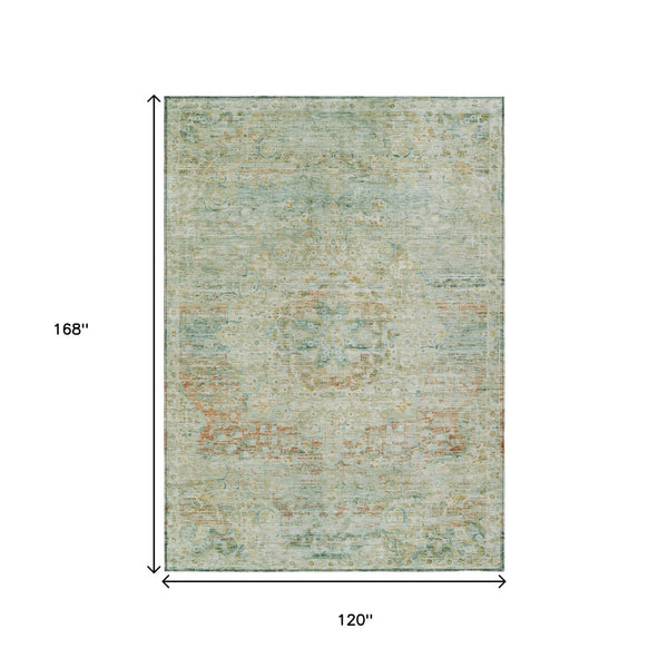 HomeRoots 5' Elegant Sage and Copper Medallion Indoor-Outdoor Area Rug, Washable, Durable, Easy Care Solution 10' X 14' 615739