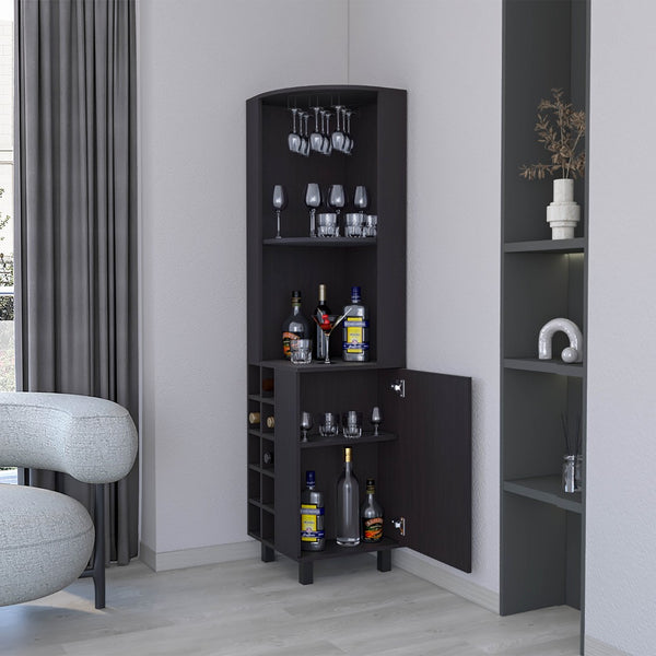 English Elm Fm Furniture Leah Corner Bar Cabinet with Wine Rack Open Shelves White Modern B128S00046