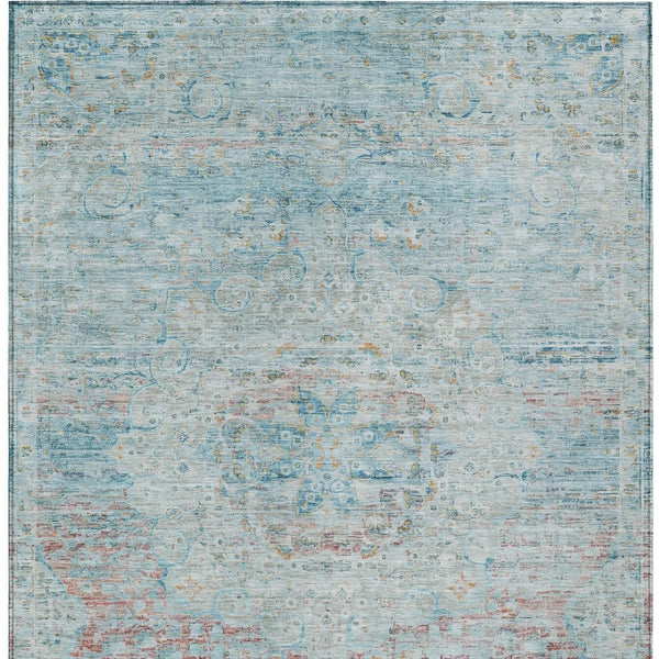 HomeRoots 5' Sky Blue and Blush Medallion Area Rug - Durable, Washable Indoor/Outdoor Design for Elegant Spaces 5' X 8' 615741