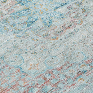 HomeRoots 5' Sky Blue and Blush Medallion Area Rug - Durable, Washable Indoor/Outdoor Design for Elegant Spaces 5' X 8' 615741