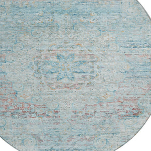 HomeRoots 5' Sky Blue and Blush Medallion Area Rug - Durable, Washable Indoor/Outdoor Design for Elegant Spaces 8' Round 615742