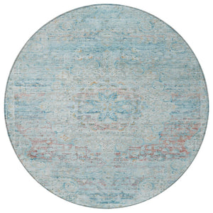 HomeRoots 5' Sky Blue and Blush Medallion Area Rug - Durable, Washable Indoor/Outdoor Design for Elegant Spaces 8' Round 615742