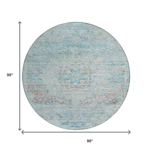 HomeRoots 5' Sky Blue and Blush Medallion Area Rug - Durable, Washable Indoor/Outdoor Design for Elegant Spaces 8' Round 615742