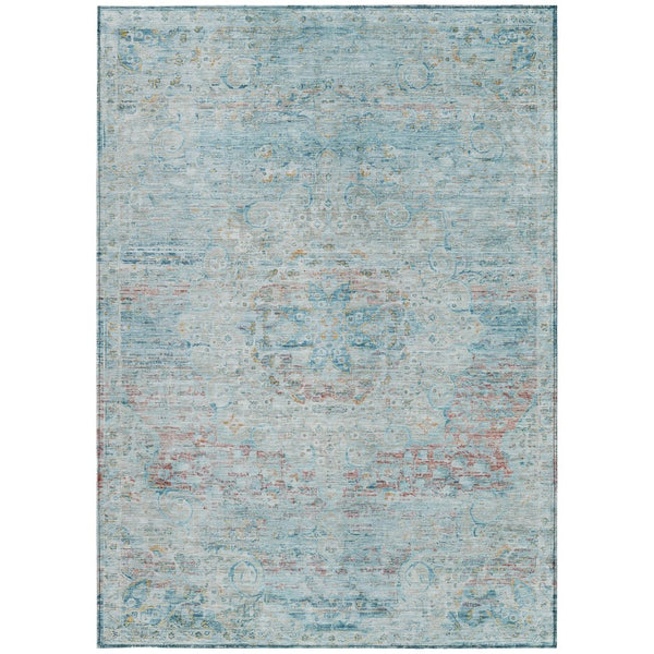 HomeRoots 5' Sky Blue and Blush Medallion Area Rug - Durable, Washable Indoor/Outdoor Design for Elegant Spaces 8' X 10' 615743